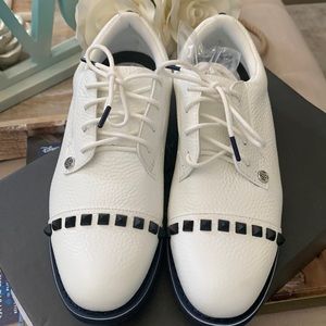G/FORE White Leather Athletic Shoes with Black Stud Trim